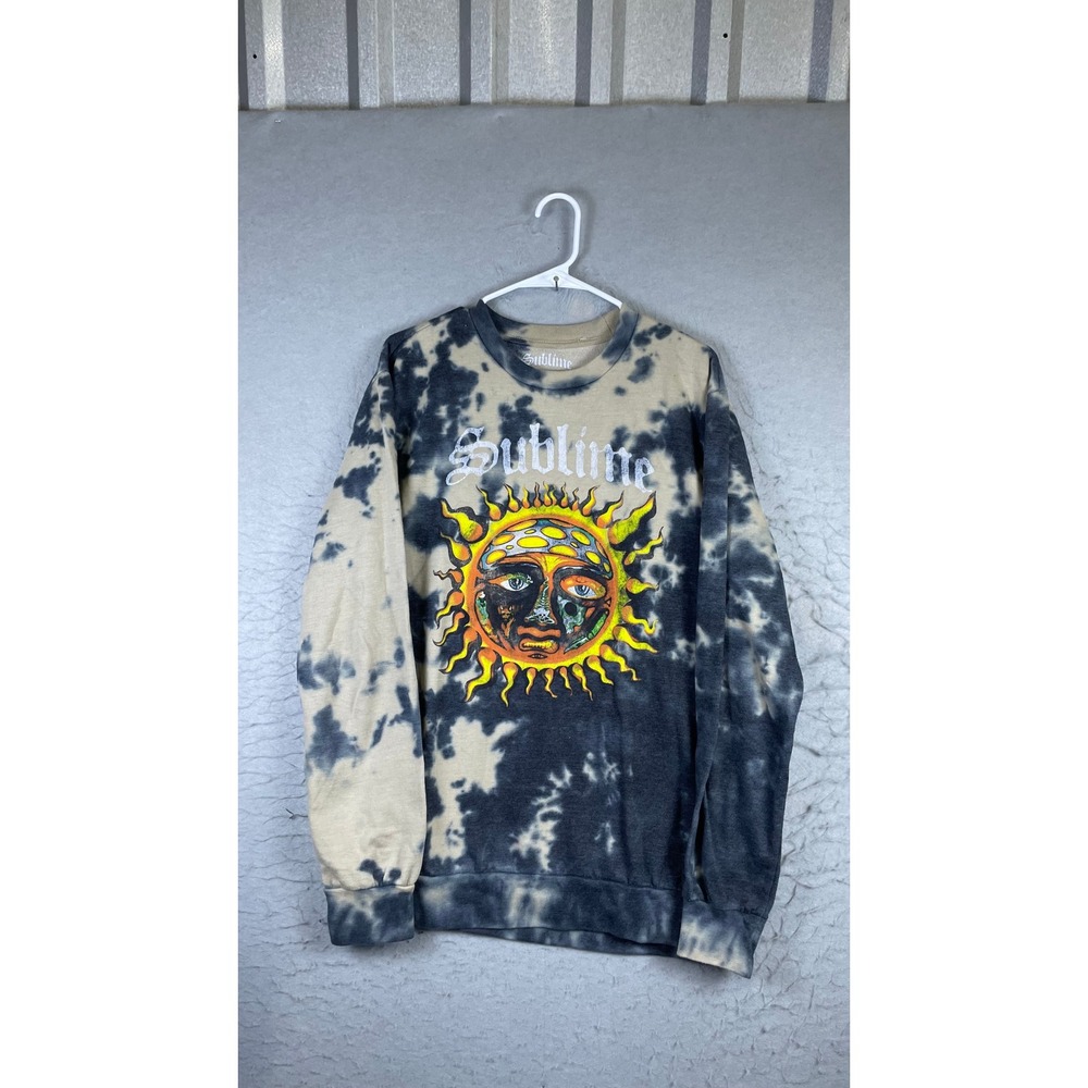 Sublime Sweatshirt Mens Medium Tan Black Excellent Tie Dye Sun Graphic Crewneck
